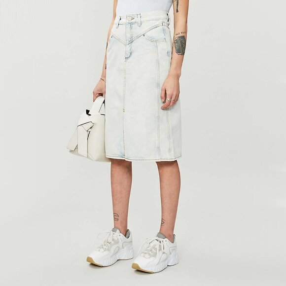 NWT Sandro high waisted faded wash denim midi skirt, XS - Picture 6 of 12